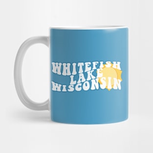 Sunshine in Whitefish Lake Wisconsin Retro Wavy 1970s Summer Text Mug